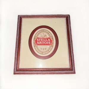 Vtg Stella Artois Beer Framed Sign Pub Bar Decor Coaster Art Leuven Belgium 8x9